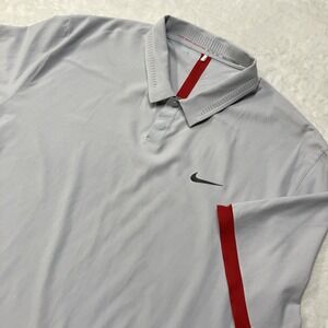 Nike Tiger Woods Collection Golf Polo Mens 2XL Dri-Fit Red Gray Striped Poly